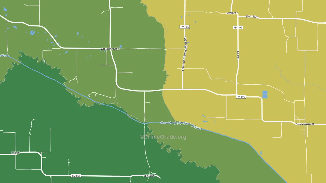 Kensing, TX Map of Vehicle Theft Rates