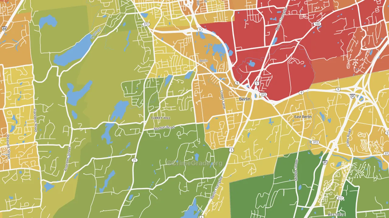 Kensington, CT Map of Vehicle Theft Rates