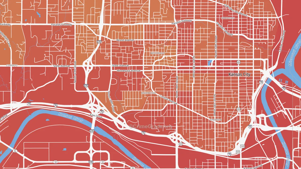 Kensington, Kansas City, KS Map of Vehicle Theft Rates