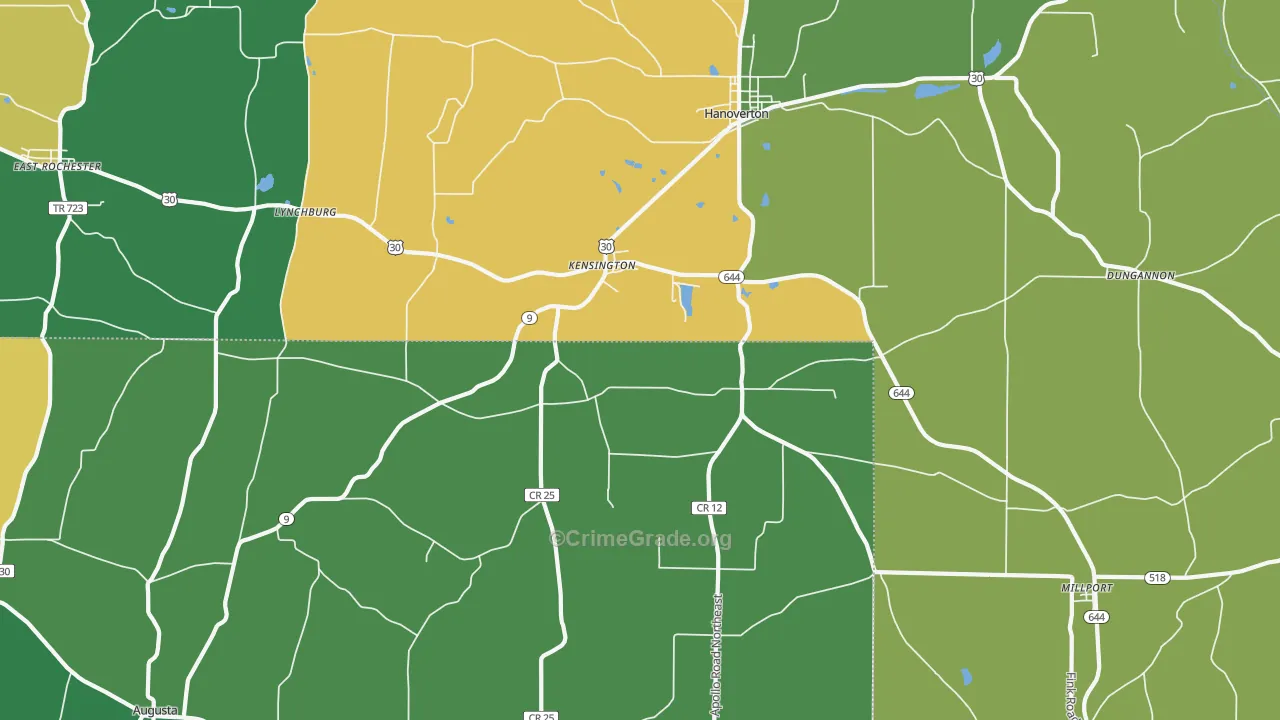 Kensington, OH Map of Vehicle Theft Rates