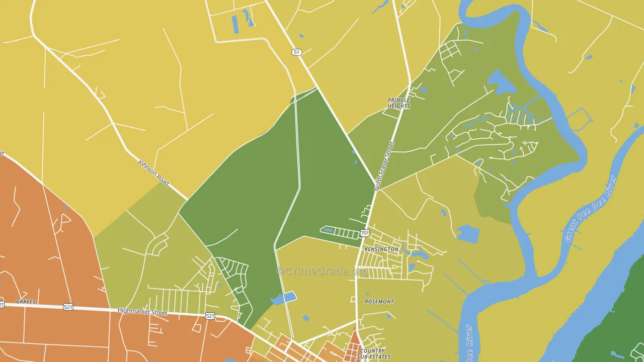 Kensington, SC Map of Vehicle Theft Rates