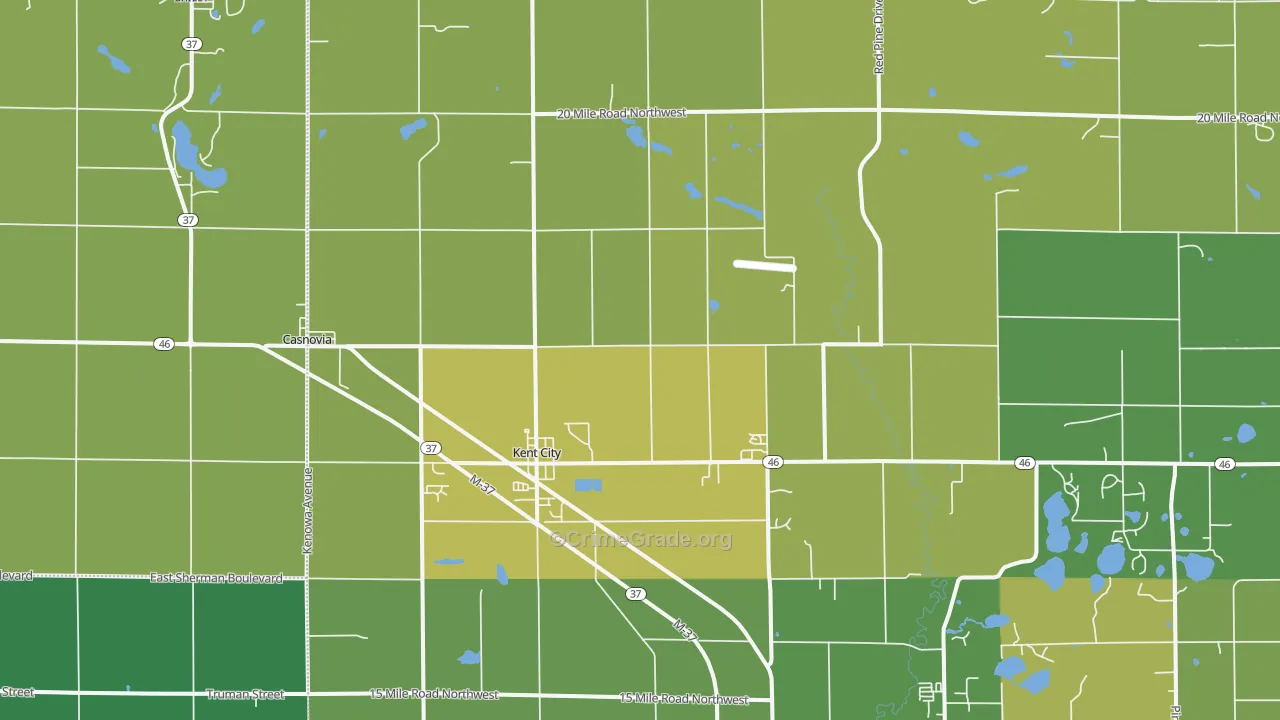 Kent City, MI Map of Vehicle Theft Rates