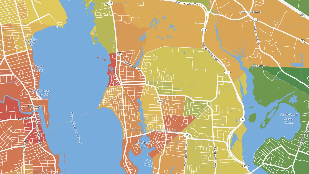 Kent Corner, Riverside, RI Map of Vehicle Theft Rates