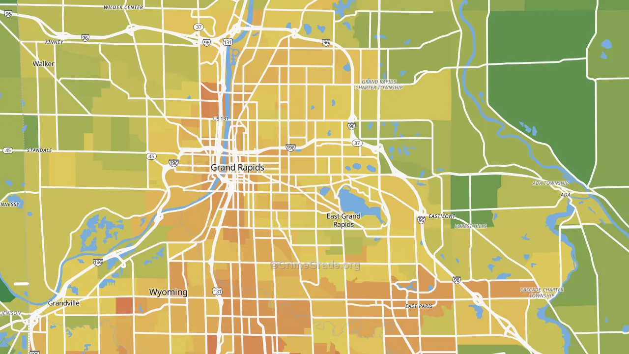 Kent County, MI Map of Vehicle Theft Rates