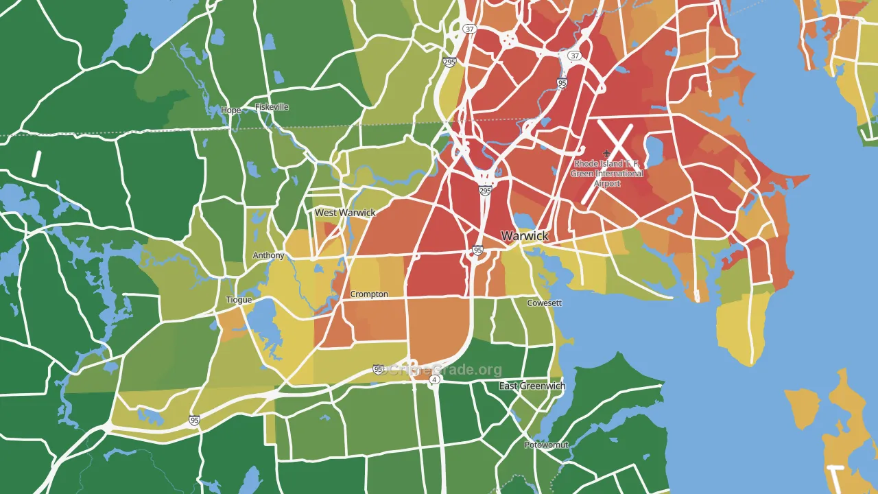 Kent County, RI Map of Vehicle Theft Rates