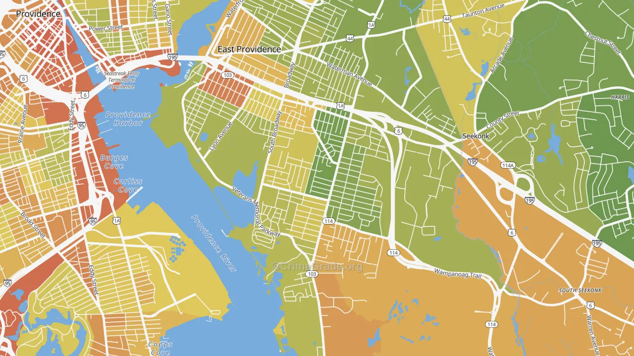 Kent Heights, East Providence, RI Map of Vehicle Theft Rates