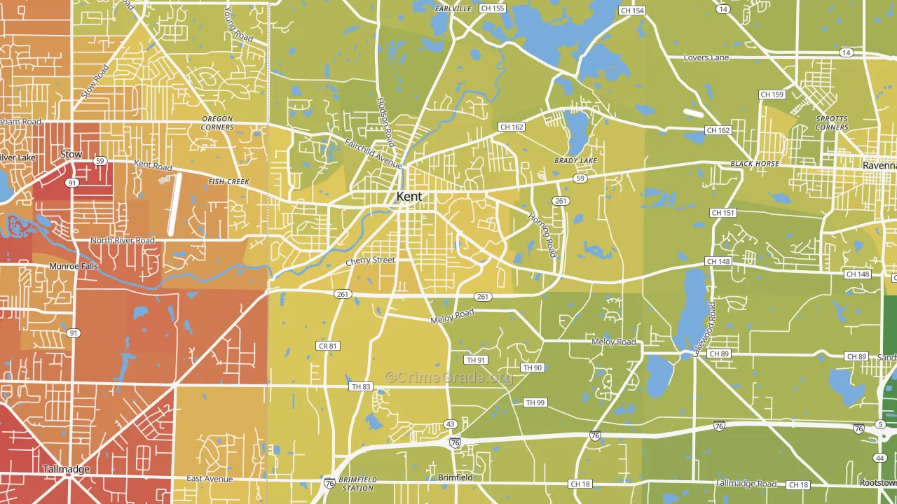 Kent, OH Map of Vehicle Theft Rates