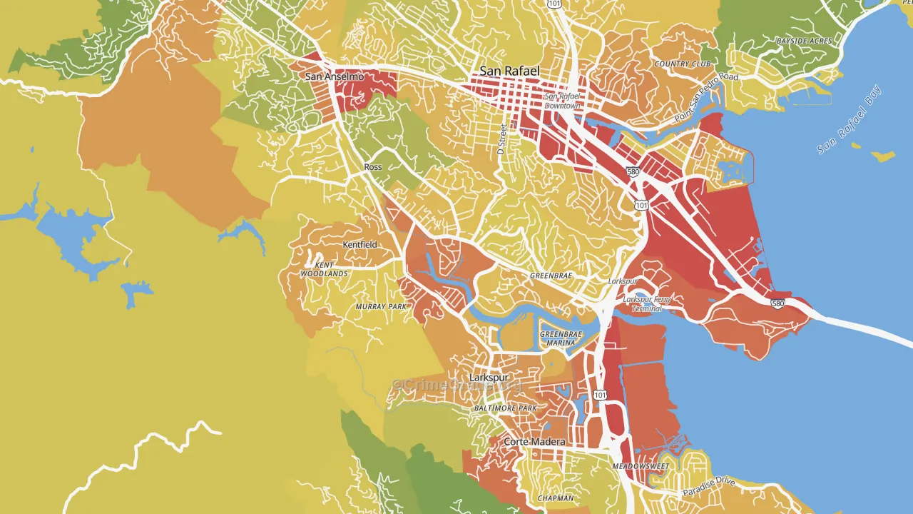 Kentfield, CA Map of Vehicle Theft Rates