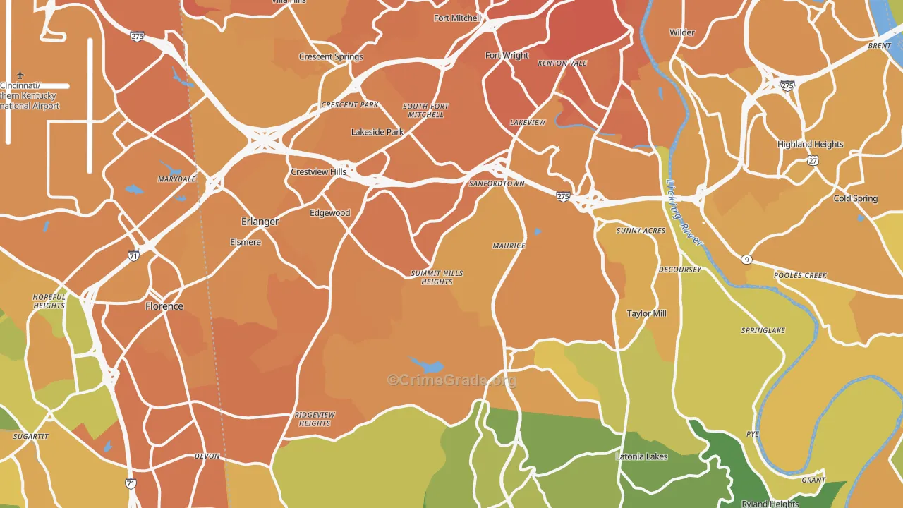Kenton County, KY Map of Vehicle Theft Rates