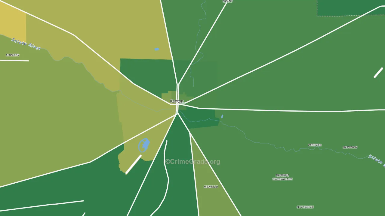 Kenton, OH Map of Vehicle Theft Rates