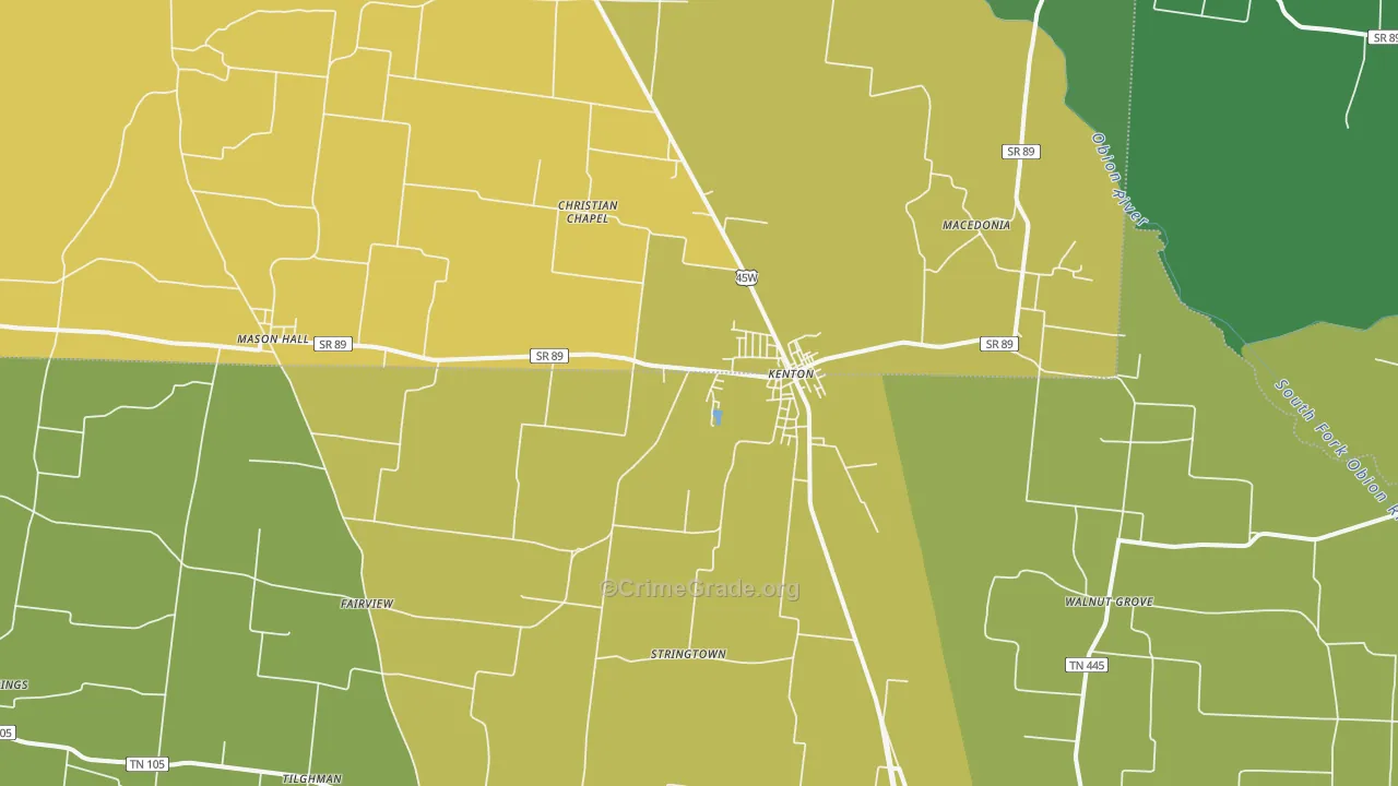 Kenton, TN Map of Vehicle Theft Rates