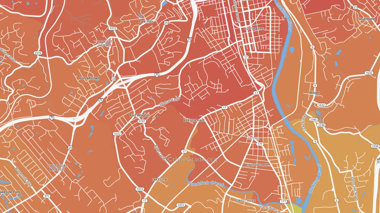 Kenton Vale, KY Map of Vehicle Theft Rates