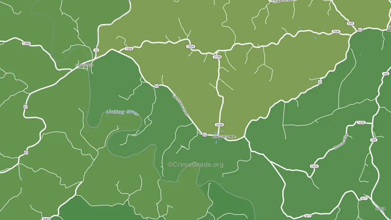 Kentontown, KY Map of Vehicle Theft Rates