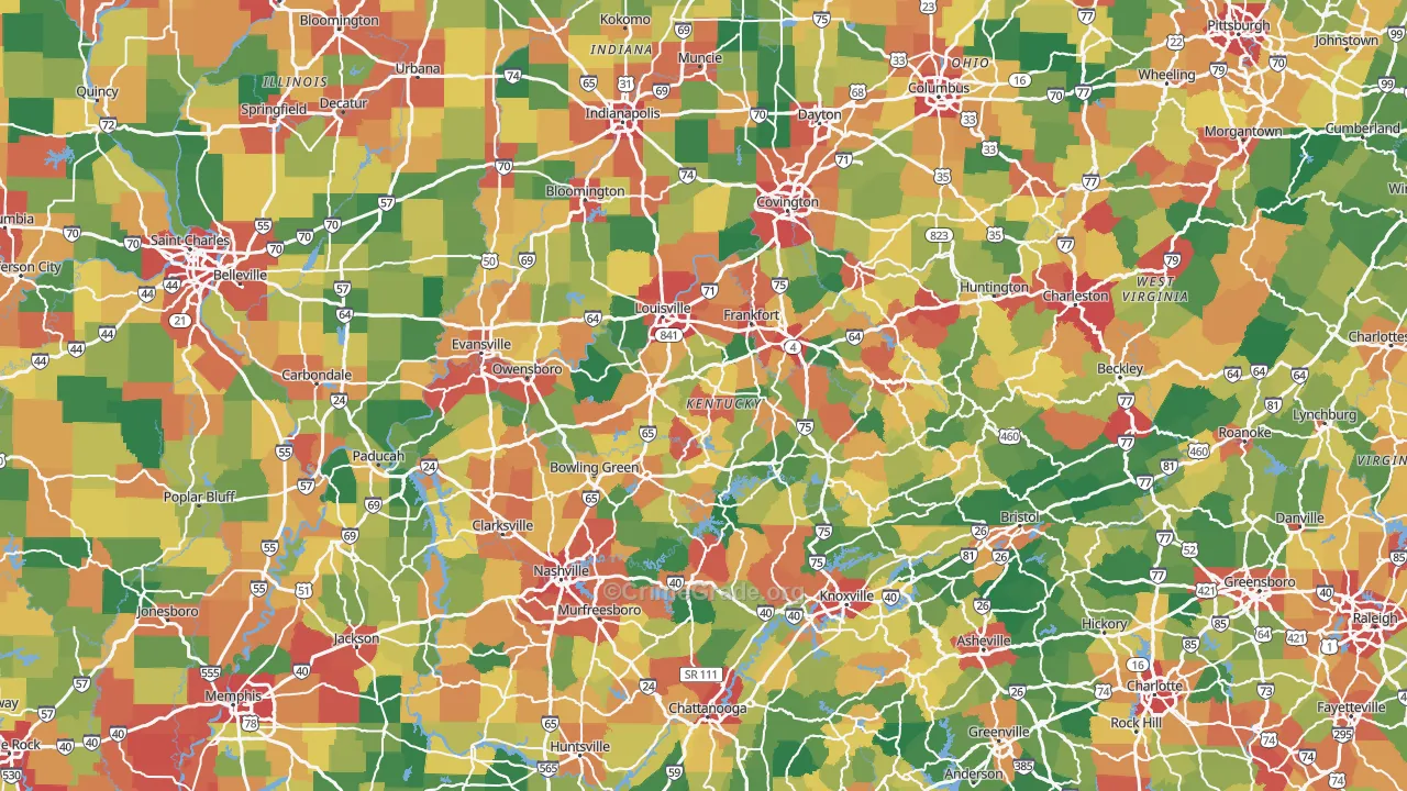 Kentucky Map of Vehicle Theft Rates