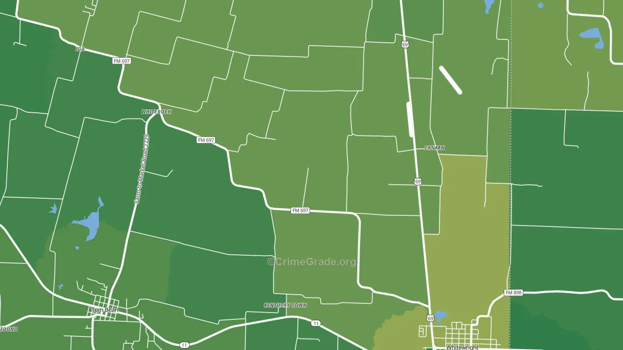 Kentuckytown, TX Map of Vehicle Theft Rates