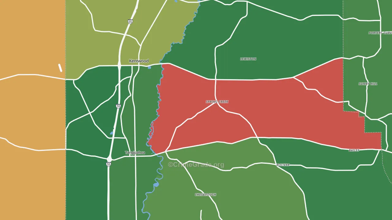 Kentwood, LA Map of Vehicle Theft Rates