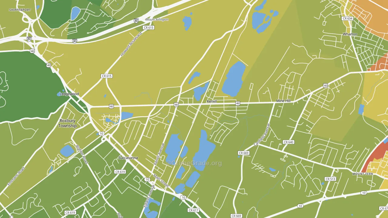 Kenvil, NJ Map of Vehicle Theft Rates