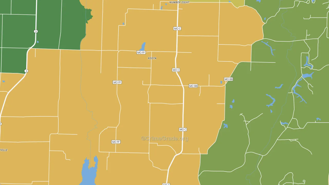 Keota, MO Map of Vehicle Theft Rates