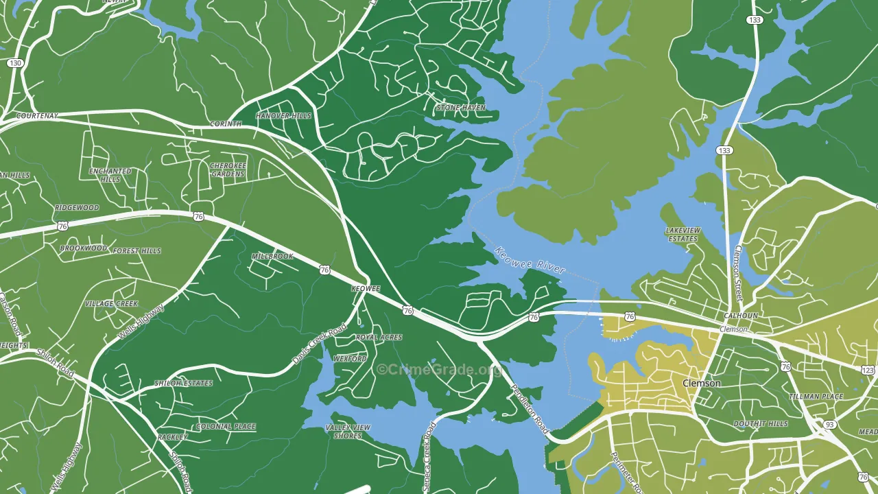 Keowee, SC Map of Vehicle Theft Rates