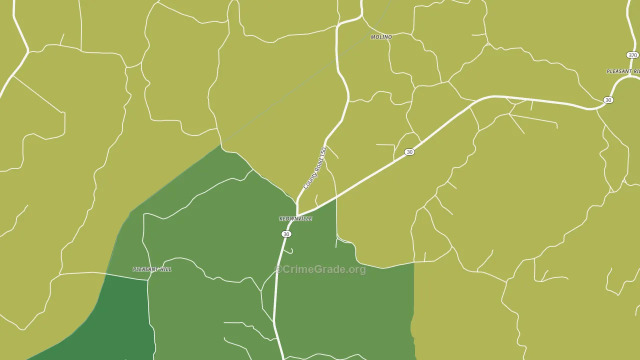 Keownville, MS Map of Vehicle Theft Rates