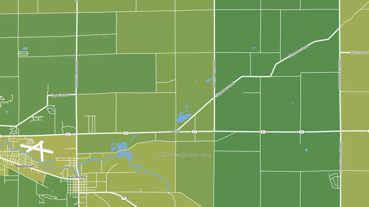 Kerby, MI Map of Vehicle Theft Rates