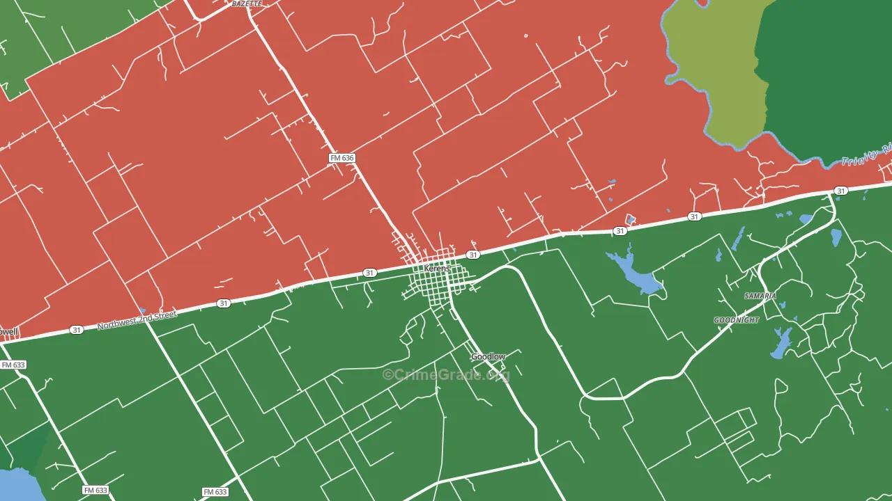 Kerens, TX Map of Vehicle Theft Rates