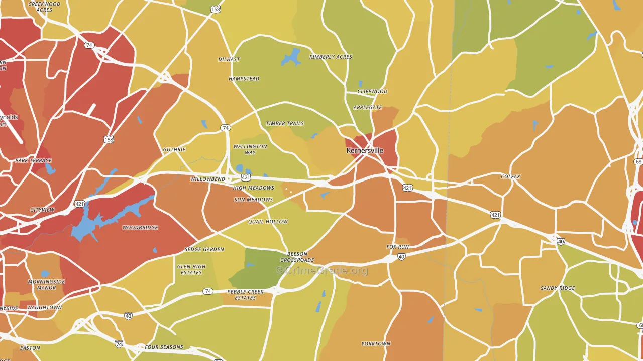 Kernersville, NC Map of Vehicle Theft Rates