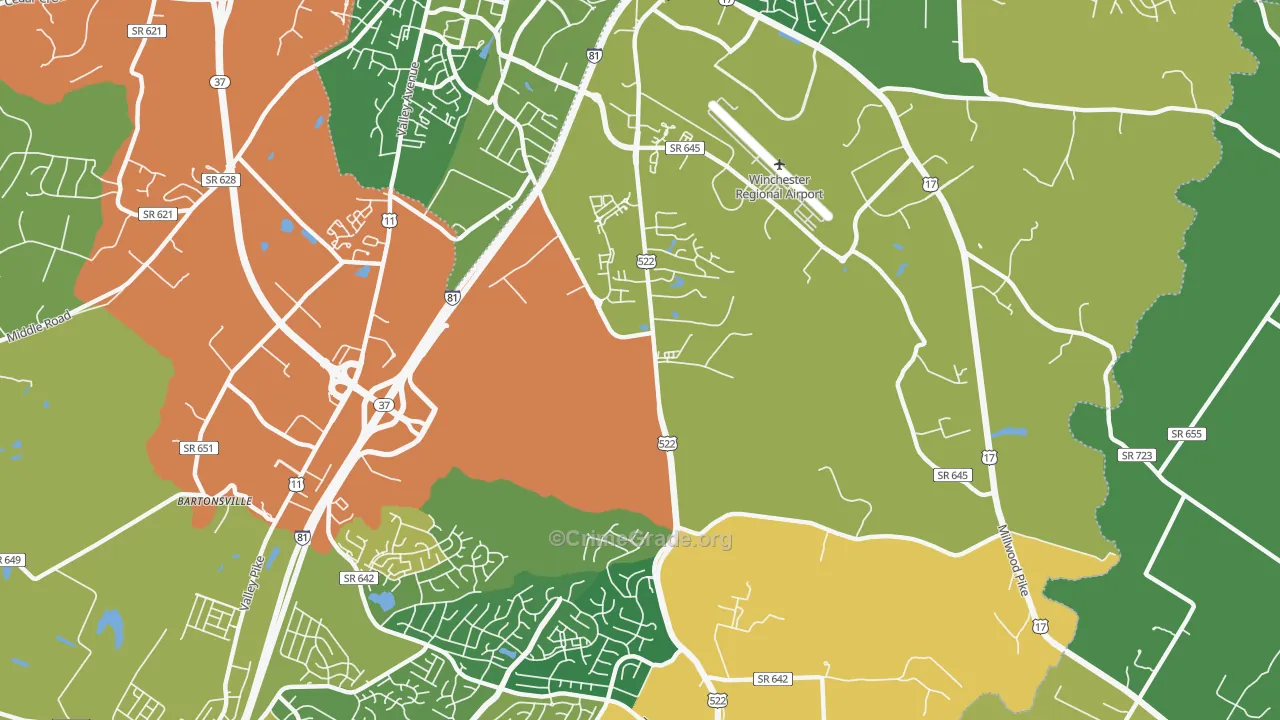 Kernstown, VA Map of Vehicle Theft Rates
