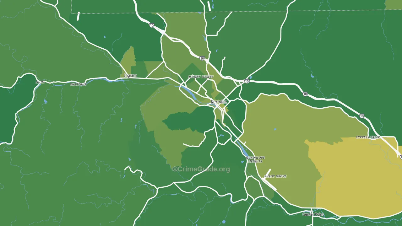 Kerr County, TX Map of Vehicle Theft Rates