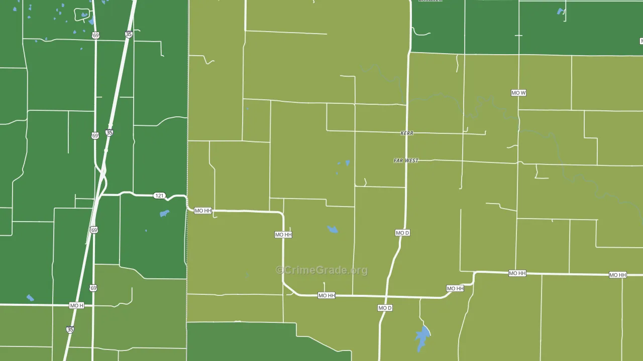 Kerr, MO Map of Vehicle Theft Rates
