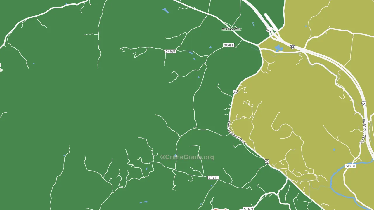 Kerrs Creek, VA Map of Vehicle Theft Rates