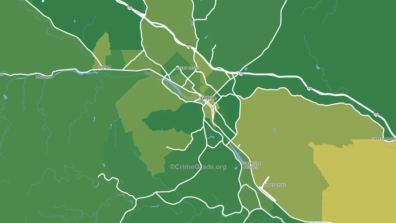 Kerrville, TX Map of Vehicle Theft Rates