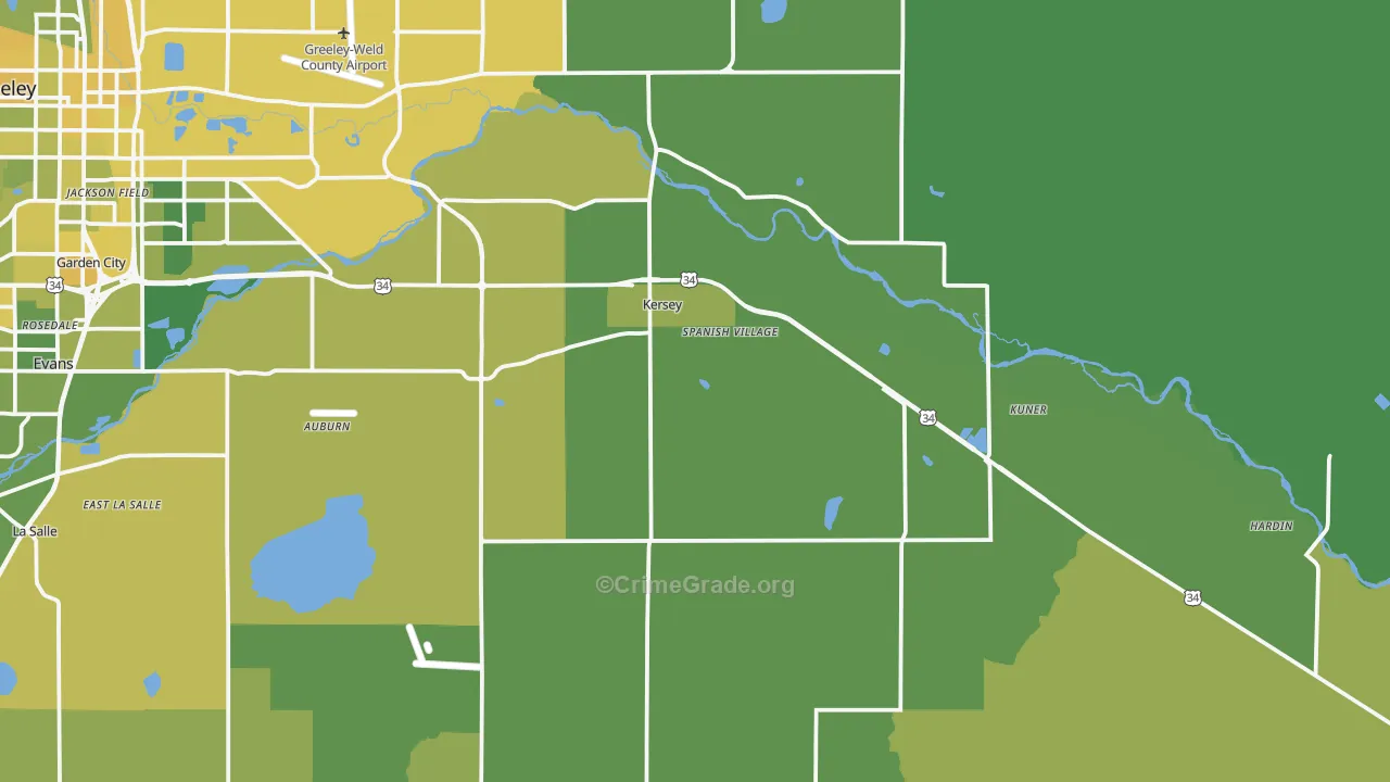 Kersey, CO Map of Vehicle Theft Rates