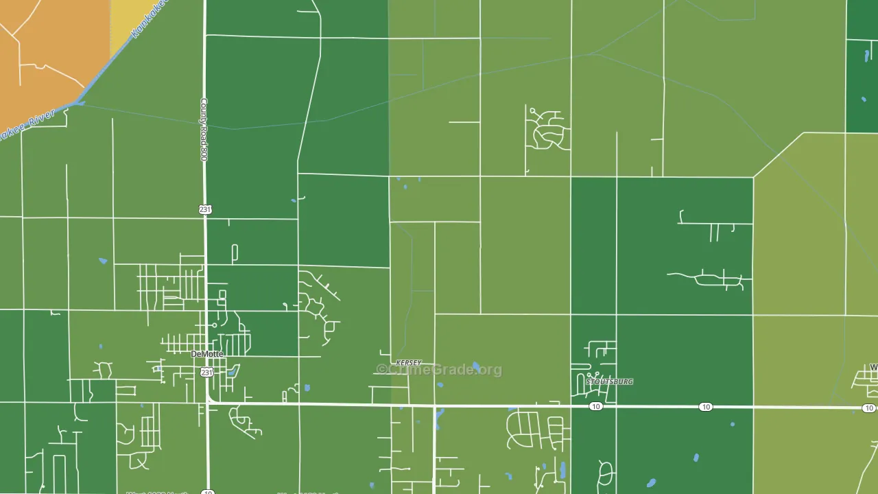 Kersey, IN Map of Vehicle Theft Rates