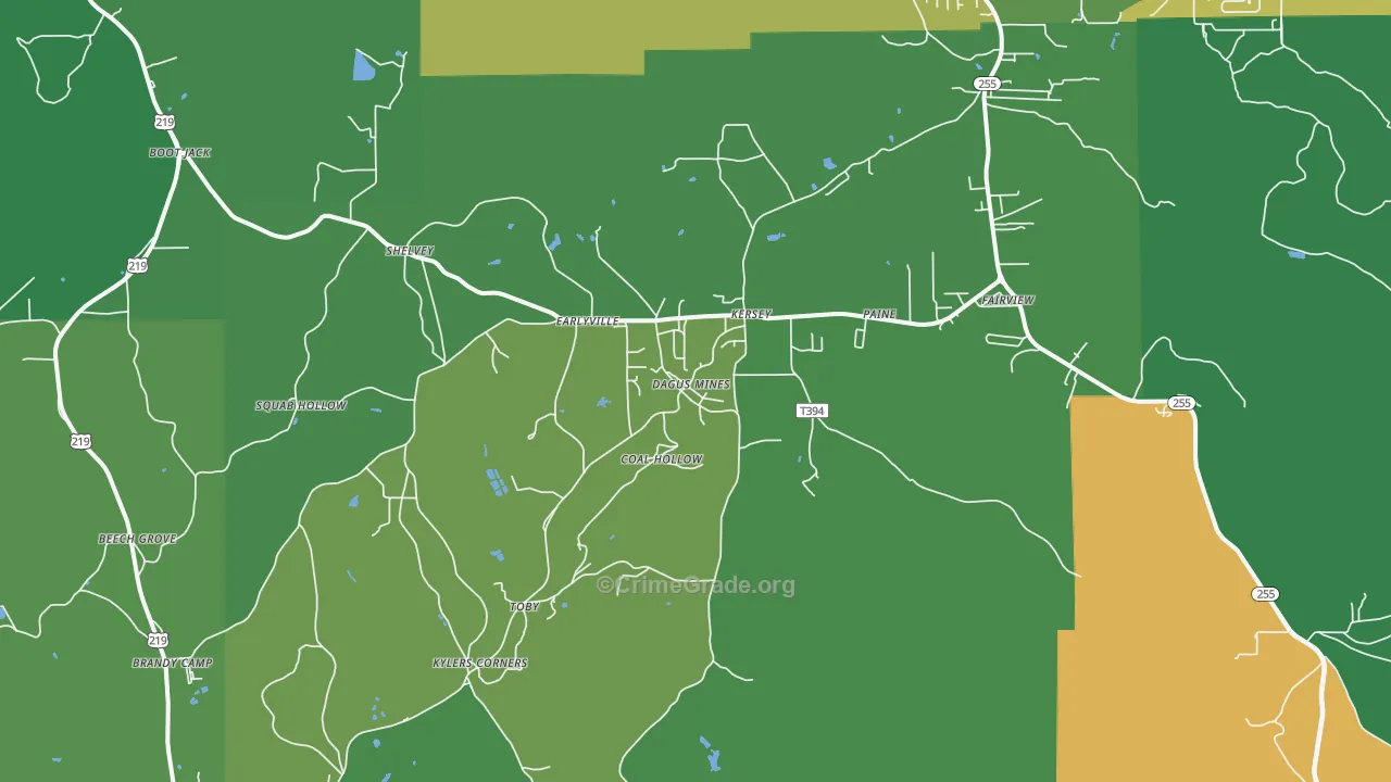 Kersey, PA Map of Vehicle Theft Rates