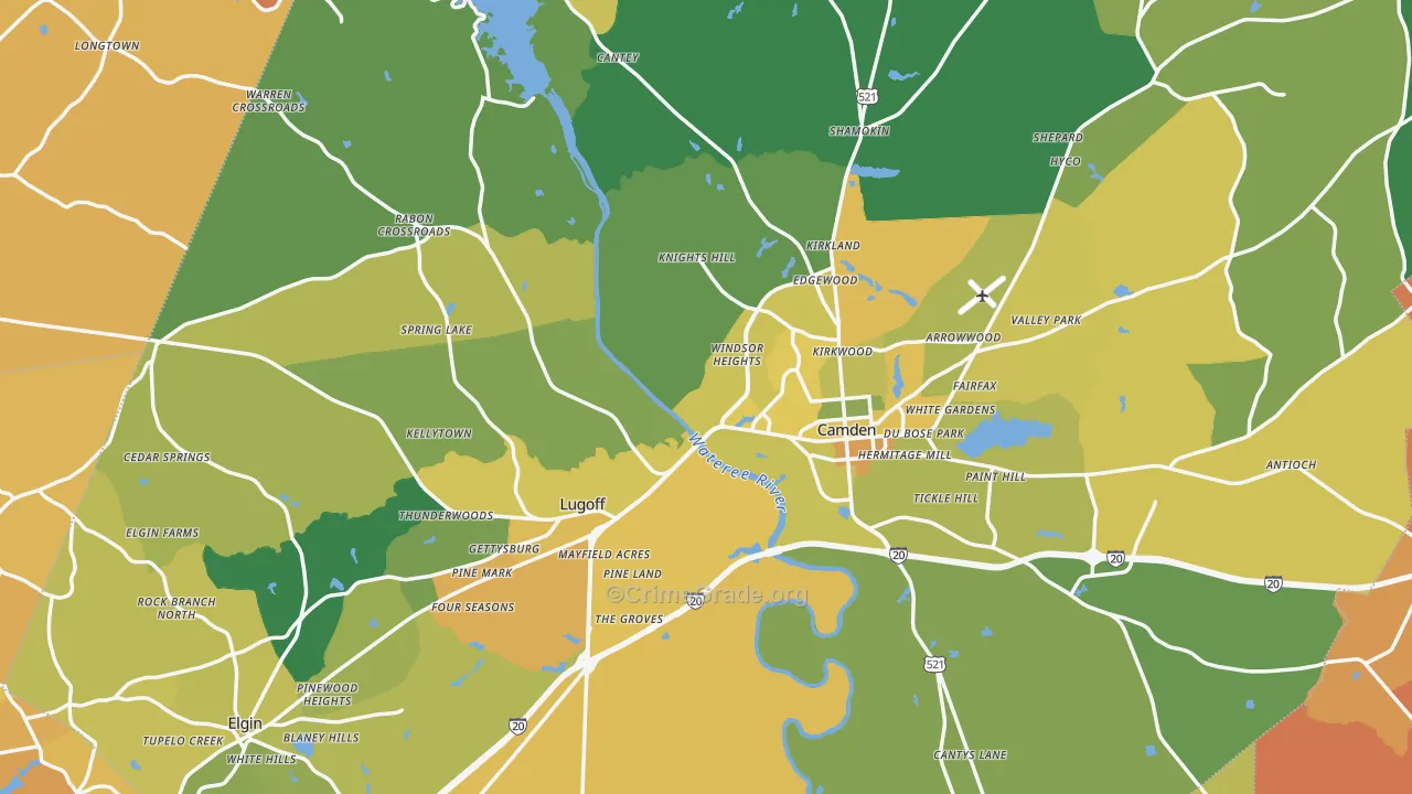 Kershaw County, SC Map of Vehicle Theft Rates