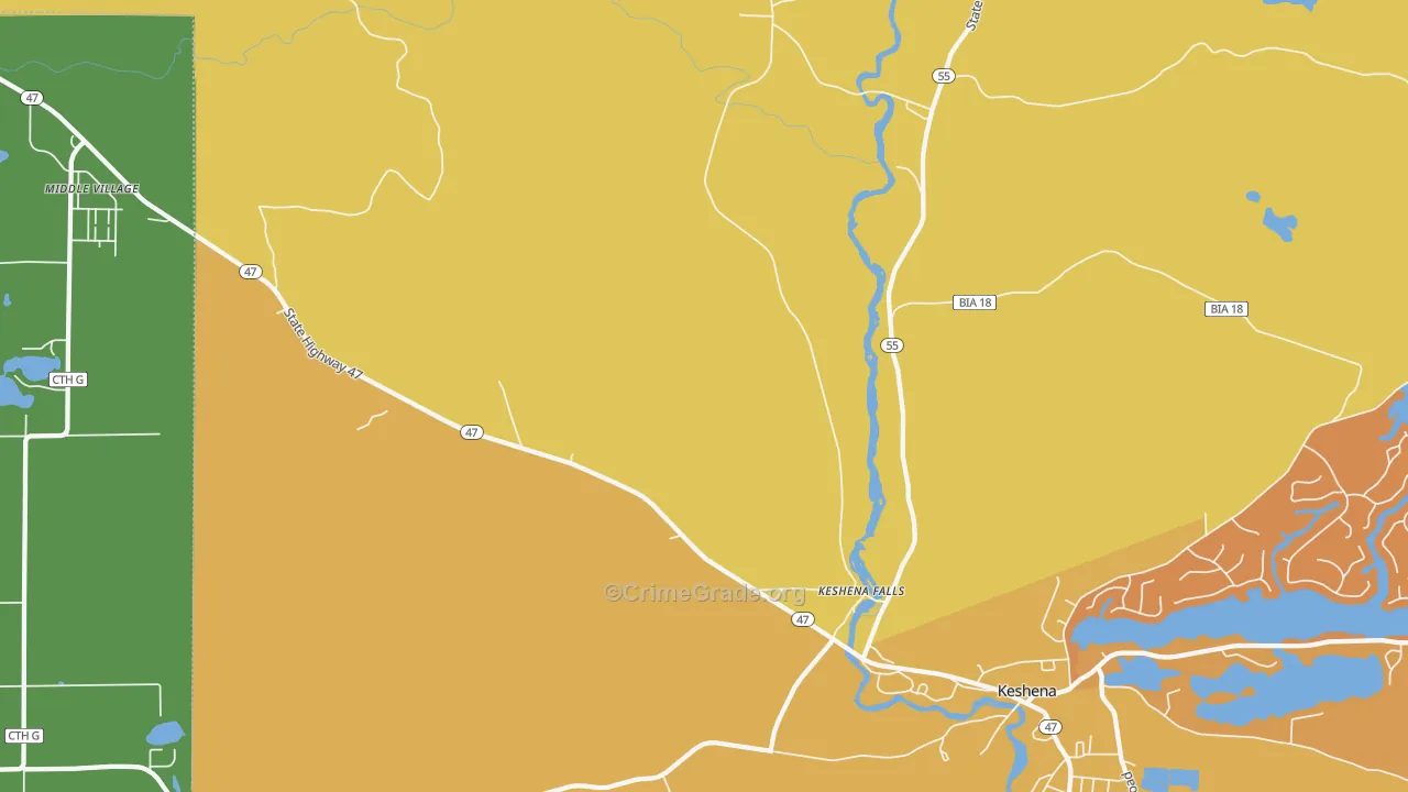 Keshena Falls, WI Map of Vehicle Theft Rates