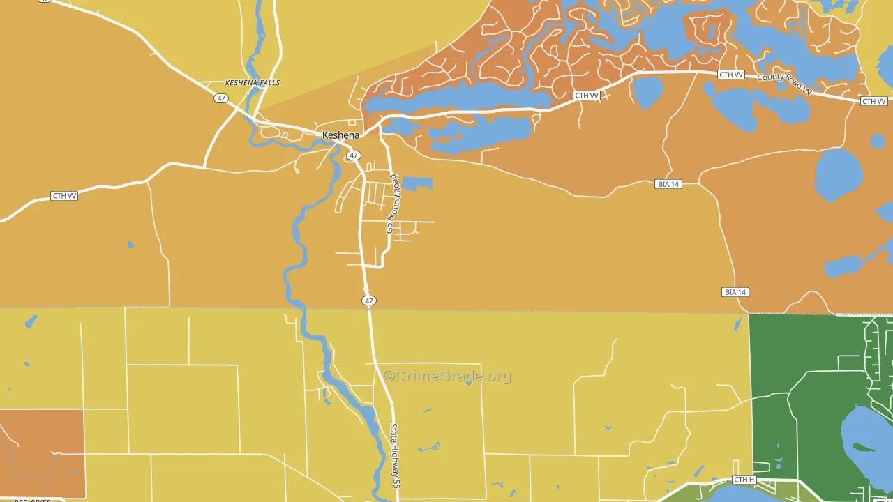 Keshena, WI Map of Vehicle Theft Rates
