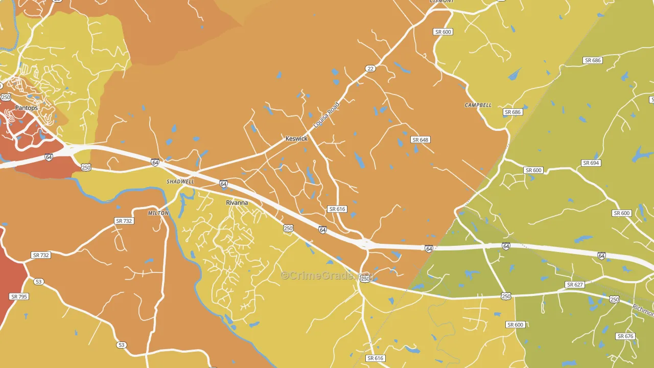 Keswick, VA Map of Vehicle Theft Rates