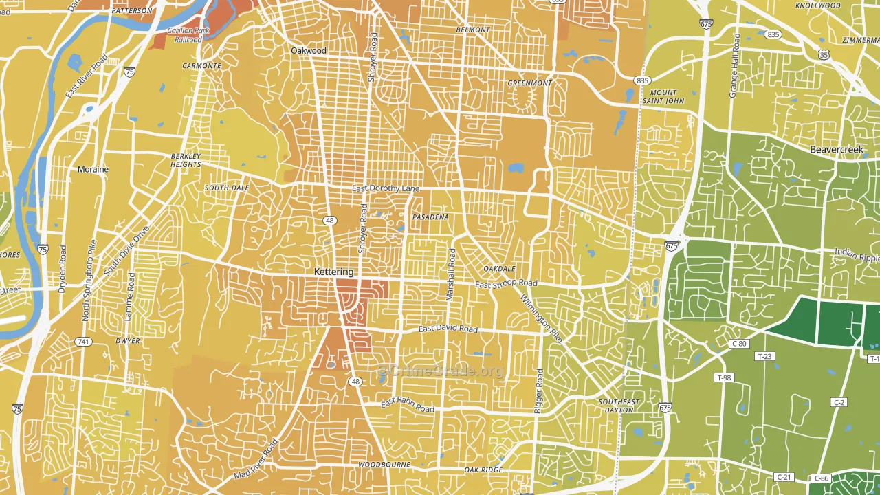 Kettering, OH Map of Vehicle Theft Rates