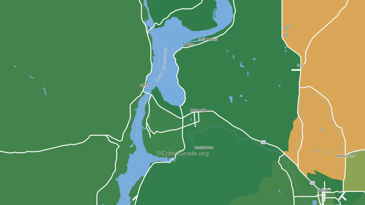 Kettle Falls, WA Map of Vehicle Theft Rates