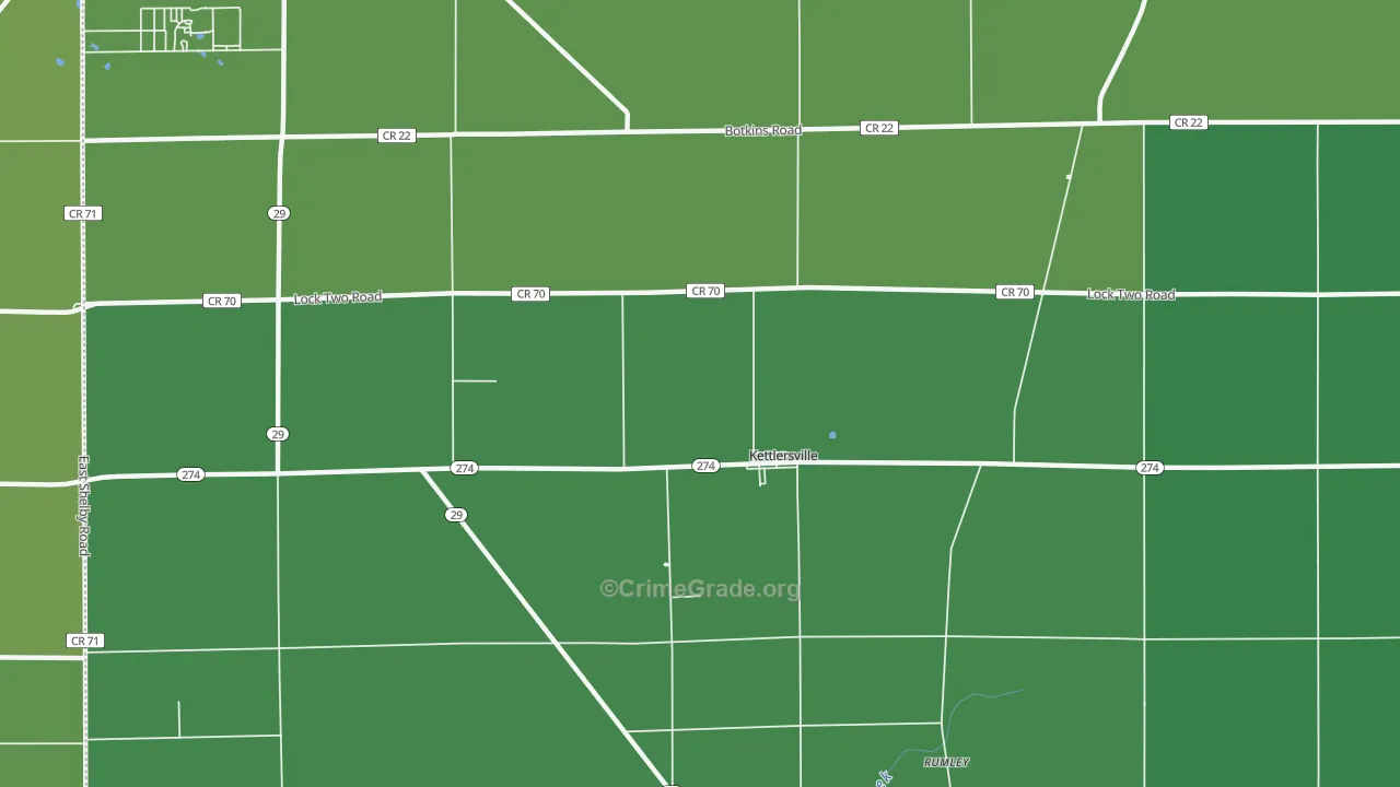 Kettlersville, OH Map of Vehicle Theft Rates