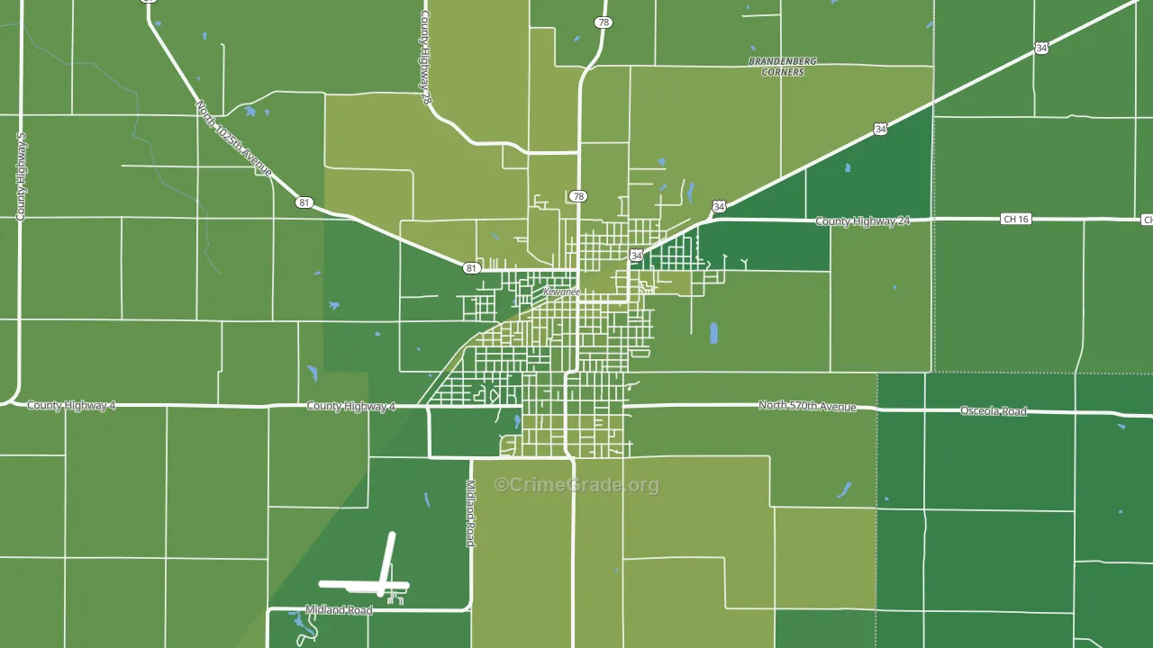 Kewanee, IL Map of Vehicle Theft Rates