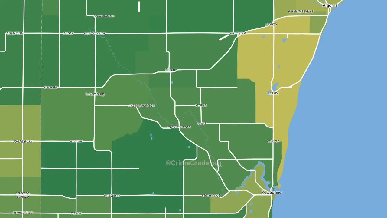 Kewaunee County, WI Map of Vehicle Theft Rates