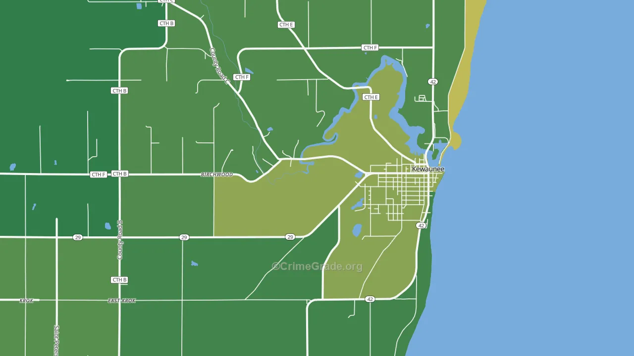 Kewaunee, WI Map of Vehicle Theft Rates