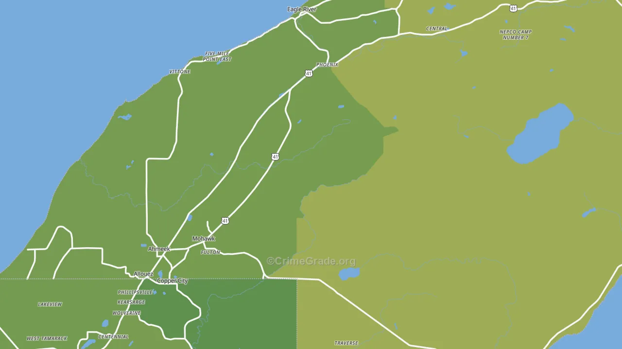 Keweenaw County, MI Map of Vehicle Theft Rates