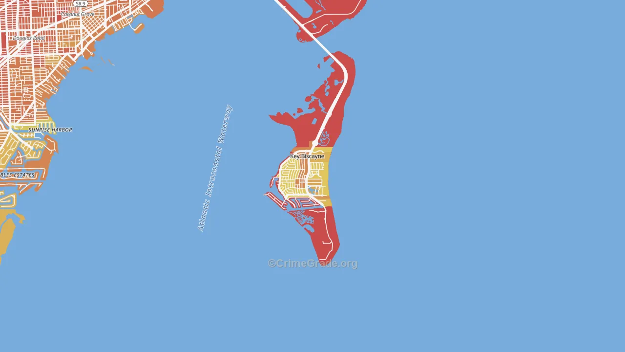 Key Biscayne, FL Map of Vehicle Theft Rates