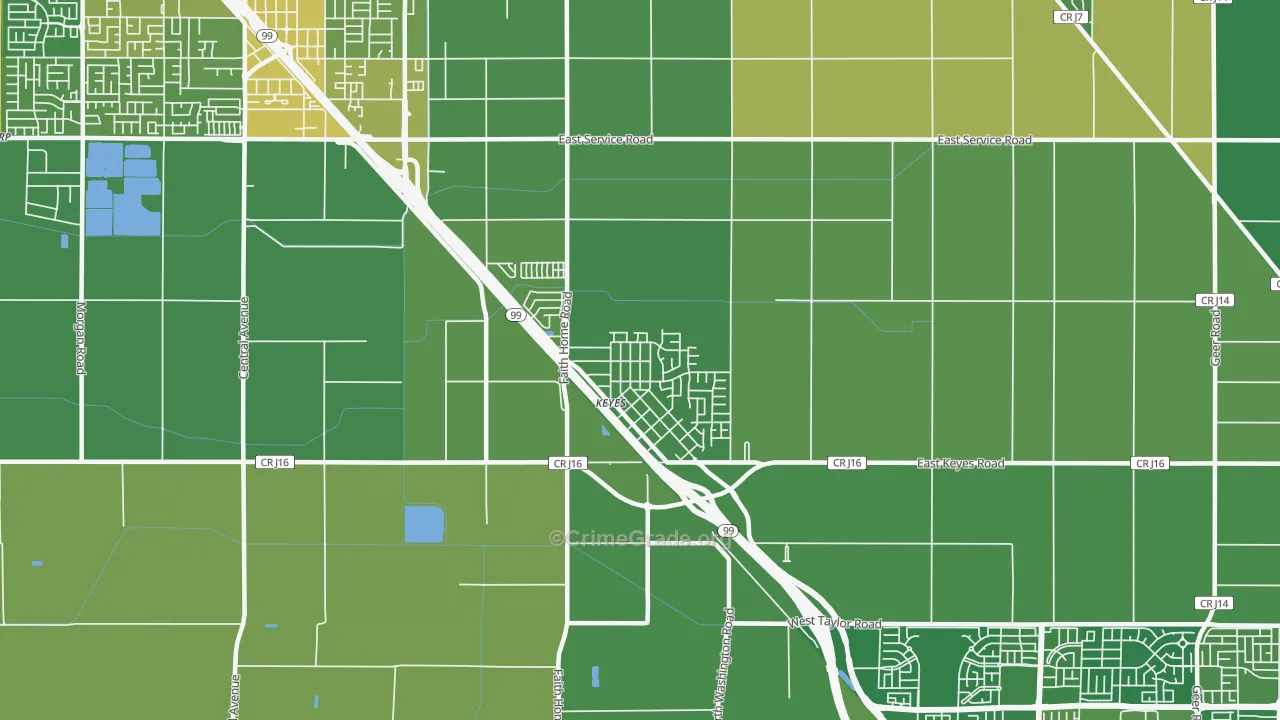 Keyes, CA Map of Vehicle Theft Rates