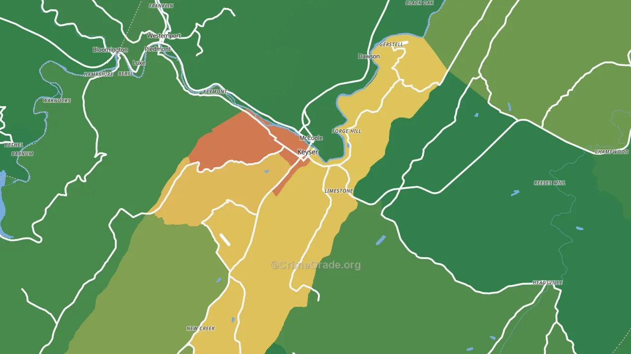 Keyser, WV Map of Vehicle Theft Rates