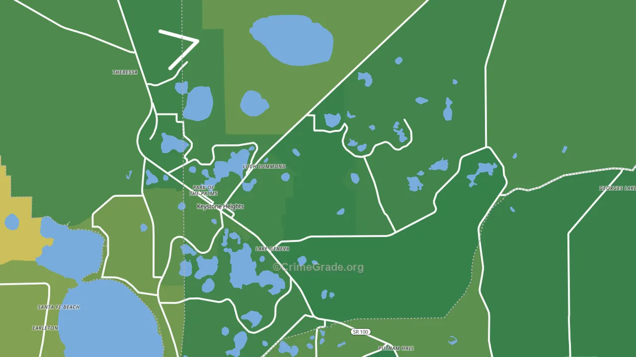 Keystone Heights, FL Map of Vehicle Theft Rates